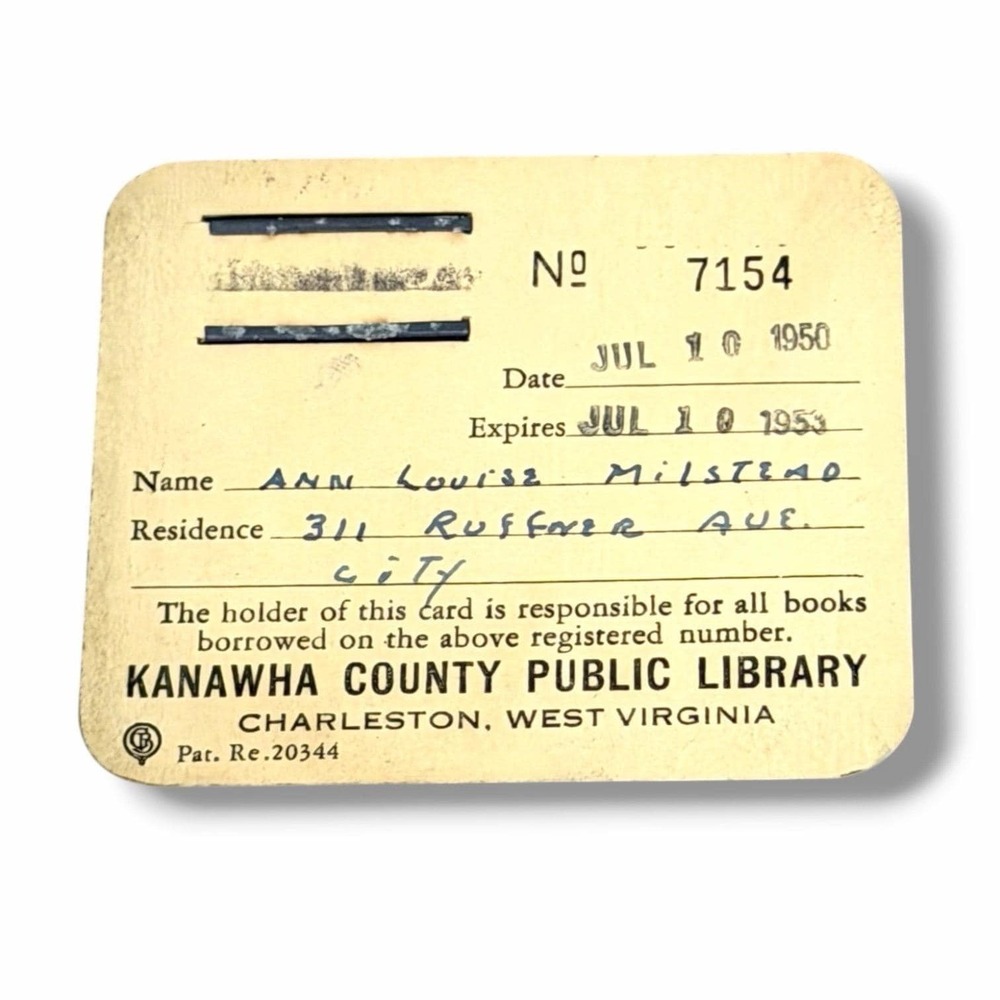 1950 Kanawha County Public Library Card Charleston West Virginia I288